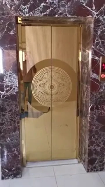 Decorative gold-tone lift doors