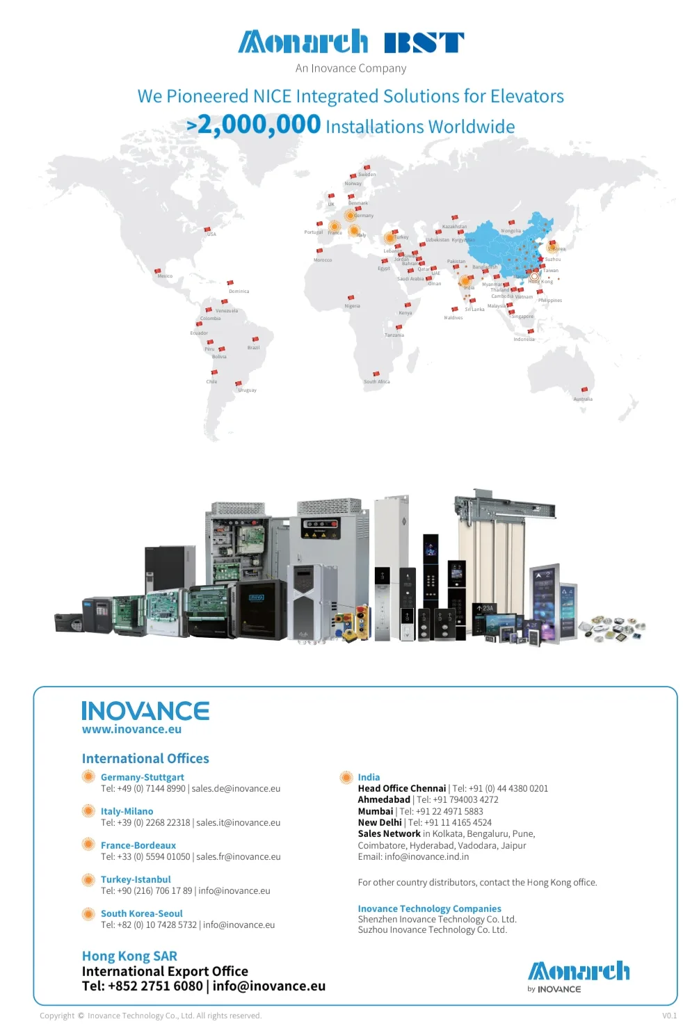 Monarch BST (Inovance) global installed base — over 2,000,000 NICE integrated elevator controller installations worldwide, including Pakistan