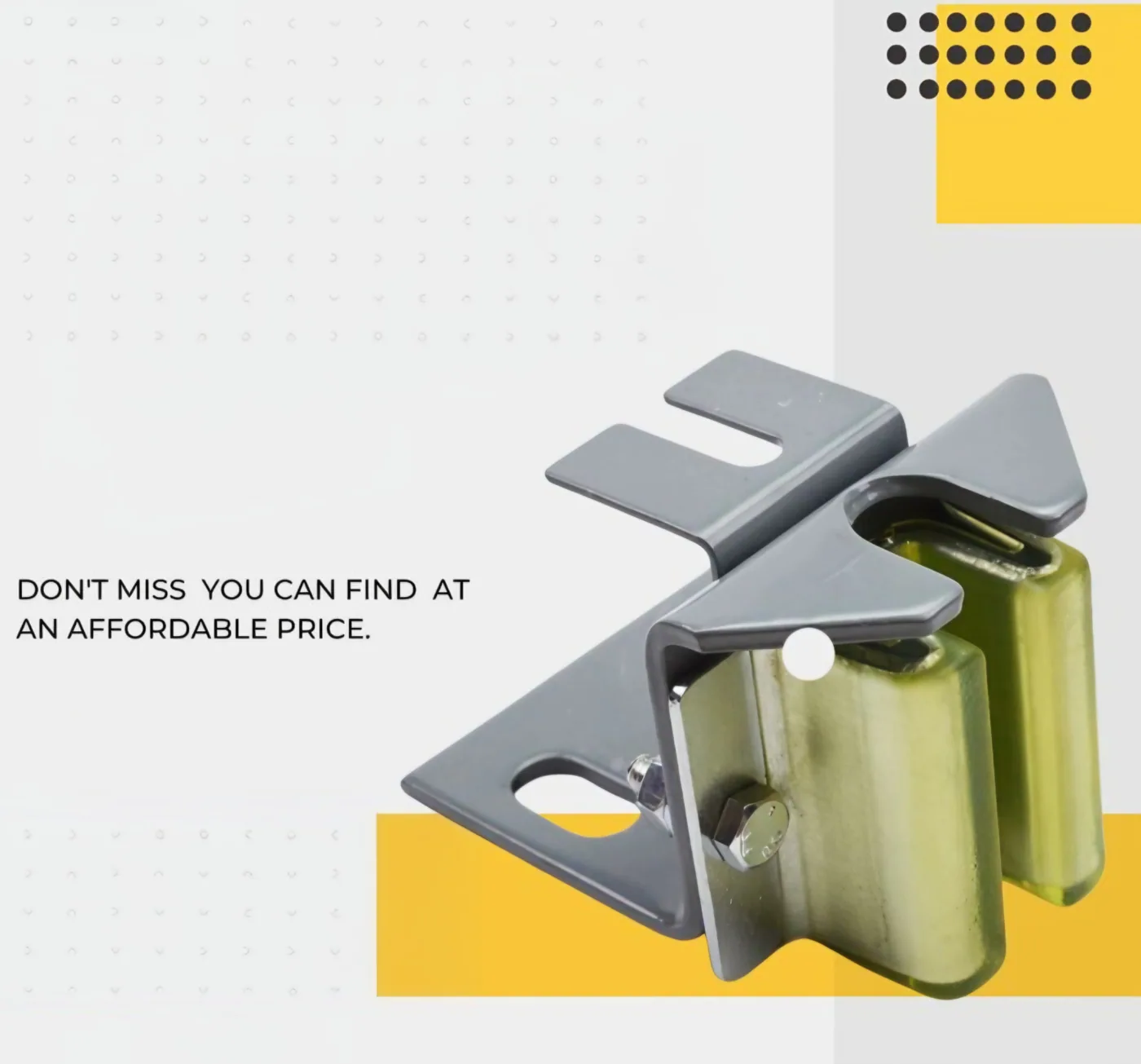 Elevator guide shoe bracket assembly showing bolted mounting plate and rail jaw