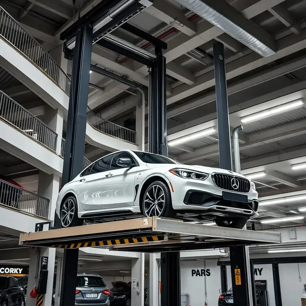 SUV parked inside an automobile elevator cabin