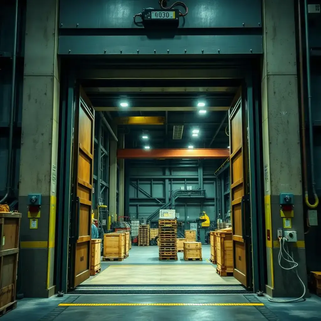 Heavy-duty freight elevator with roller-shutter doors