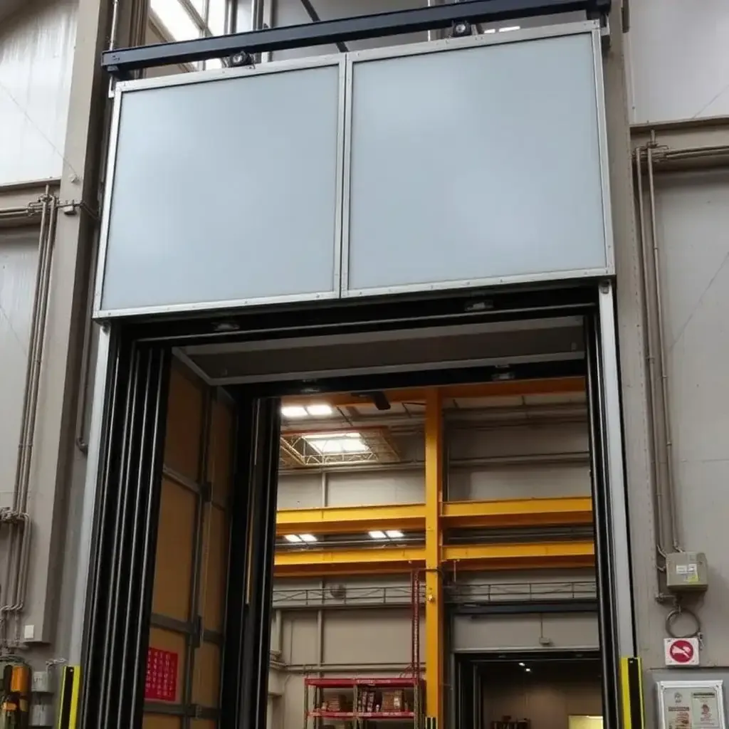 Warehouse freight lift with pallets loaded on forklift