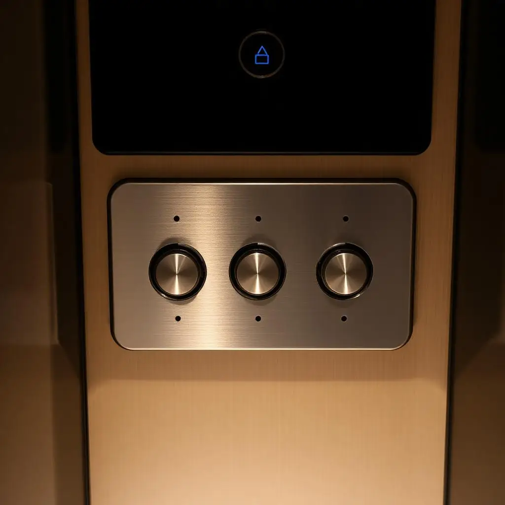 Compact home elevator installed beside a wooden staircase