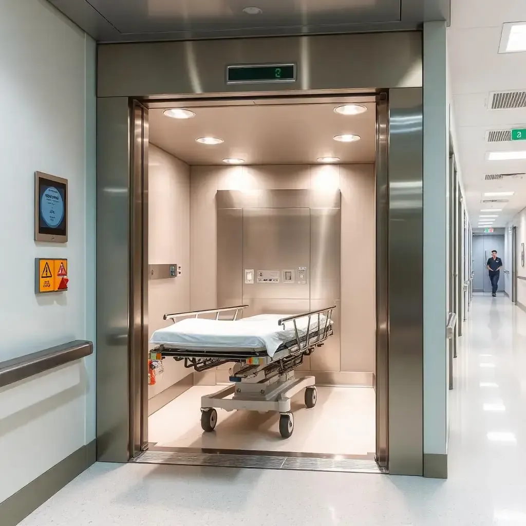 Hospital elevator cabin interior with antimicrobial finish
