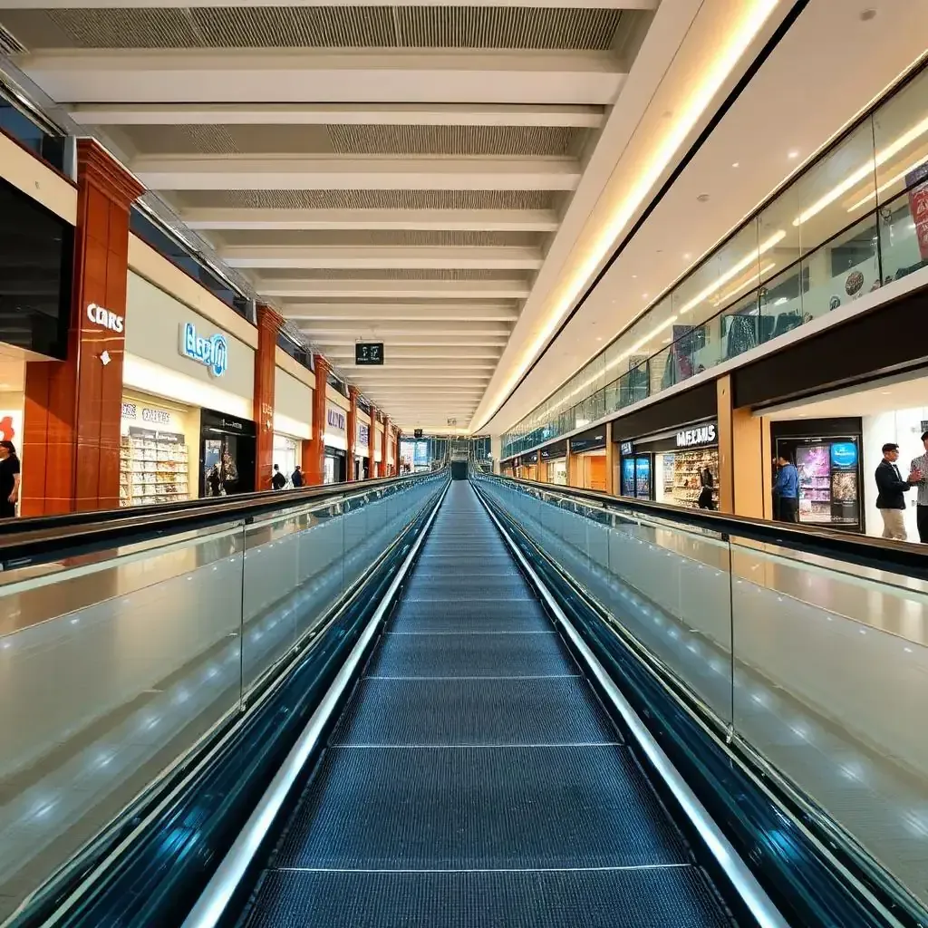 Long moving walk in an airport concourse