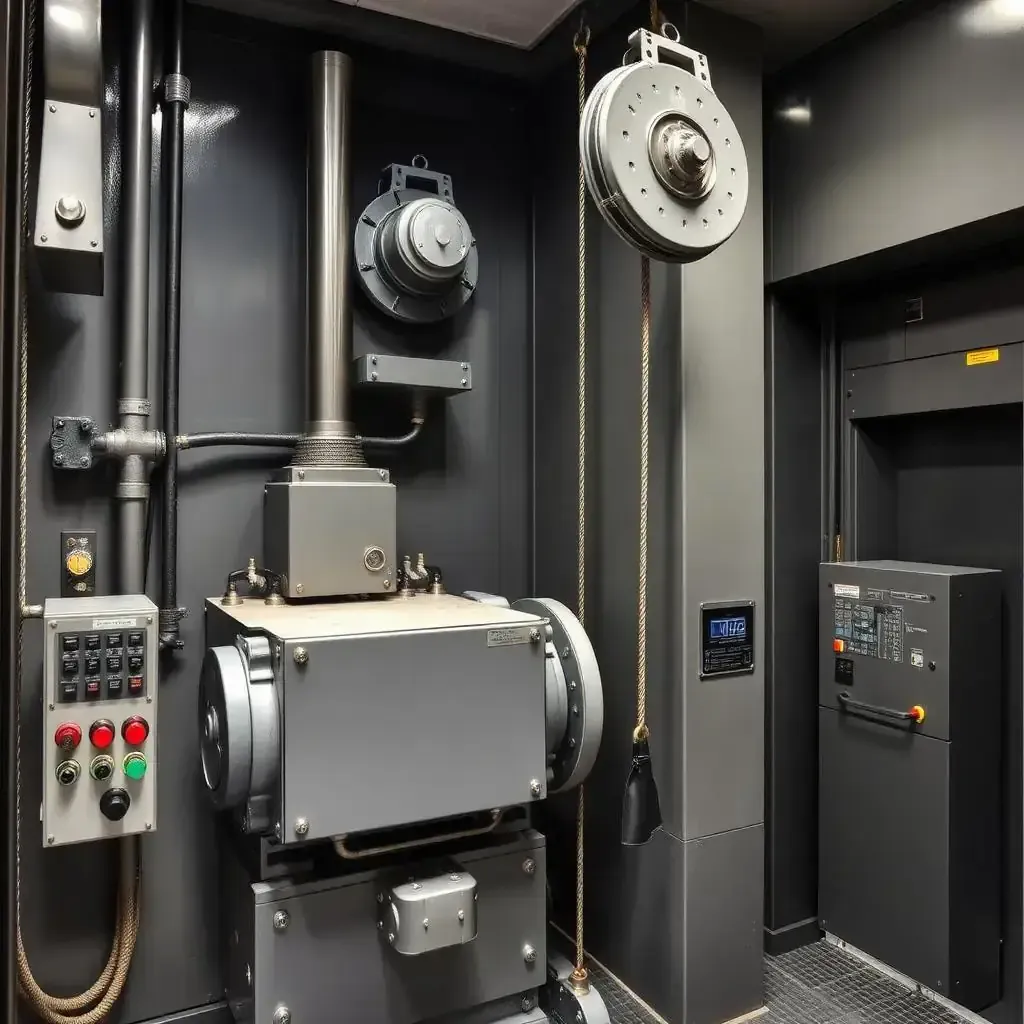 Elevator hoistway with traction ropes and counterweight