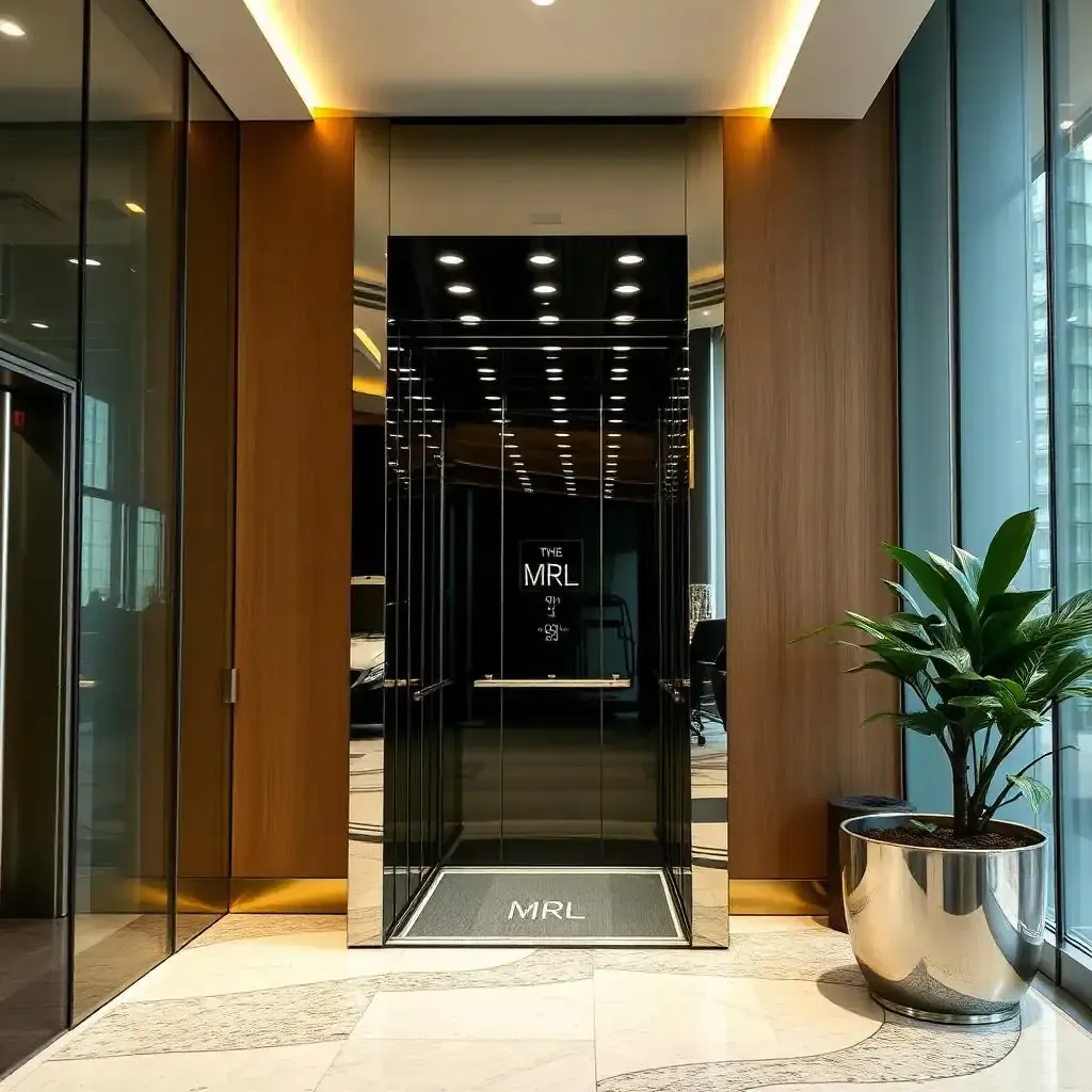 Modern residential lobby with MRL elevators
