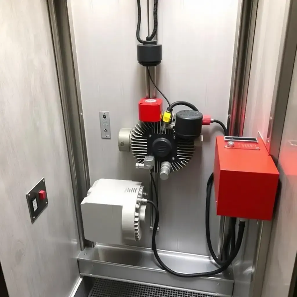 MRL machine mounted at shaft head with guide rails